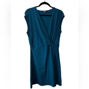 Lands’ End Teal Blue Ruched Knot Waist Dress L 14-16 Sleeveless NWT
